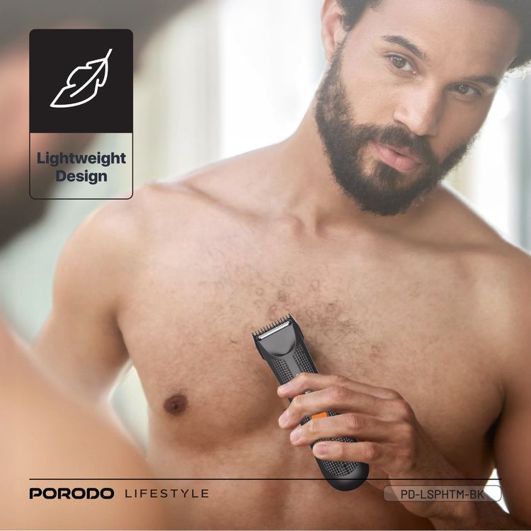 Porodo Lifestyle Sensitive Parts Hair Trimmer, 3.7V 600mAh Battery Capacity, 80 Minutes Working Time, 90 Minutes Charging Time, Ergonomic no-Slip Handle, IPX5 Water-Resistant - Black