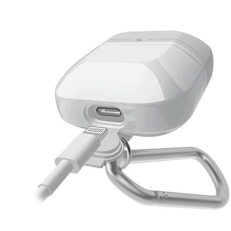 X-Doria Defense Journey Case for AirPods 1 & 2 with Detachable Carabiner & Loop, TPU & Silicone Material, Water & Dust Resistant, 360-Degree Full Protection, Anti-Scratch - White