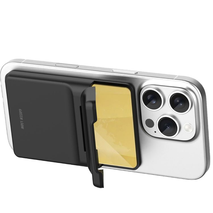 Green Lion W3-MagSafe Wallet with Card Holder, Flip-Out Kickstand, Quick Attach & Detach, RFID Protection, Slim Design, Flip-Out Kickstand - Black