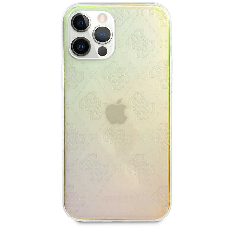 CG Mobile Guess PC/TPU 4G Pattern Hard Case Compatible for iPhone 12 / 12 Pro (6.1") Shock & Scratch Resistant, Easy Access to All Ports, Drop Protection Back Cover - Iridescent