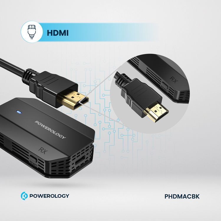 Powerology Wireless HDMI Type-C Adapter for Audio & Video with 50m Transmission Range, 1080P Resolution, Low Latency, Plug and Play - Black
