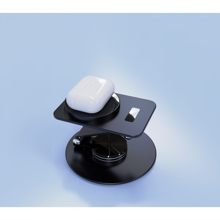 Porodo Wireless Charging Rotating Stand with Folding Watch Charge, Flexible Viewing Angle, 360° Rotating Base - Black