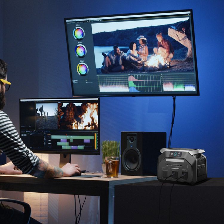 Powerology 1800W Portable Power Station with Flashlight, PD 100W, Carry-Handle, Solar Charger, 1.2 Hours Fast Charging Time, ×3 USB-C, ×3 USB-A, Car Socket, ×2 AC Outlet & DC Ports, Easy-Access Storage, Smart LCD Screen - Black