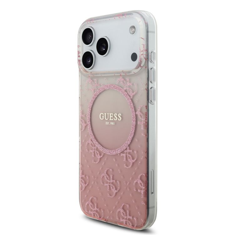 Guess MagSafe PC & TPU Case with Gradient Glitter for iPhone 17 Pro, Drop Protection, Slim Profile, Comfortable Grip, Sustainable Packaging, Easy Snap-On, Lightweight Design - Pink