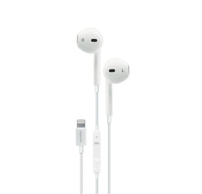 Porodo Soundtec Stereo Wired Earphones with 1.2m Lightning Cable Length, 3 Button Control, High-clarity Microphone, High Sound Quality and Deep Bass, Answer & Close Call - White