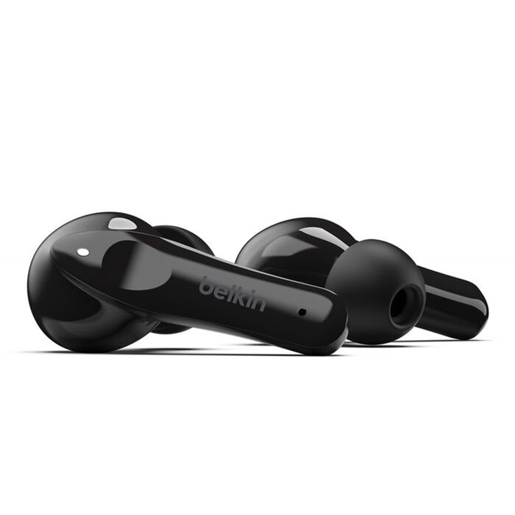 Belkin SOUNDFORM Move Plus True Wireless Earbuds with Wireless Charging Case, Touch Control, Take Calls with Either Earbud, 3 Sizes Ear Tips, IPX5 Waterproof Rating, 6mm Driver Size, Lightweight - Black 