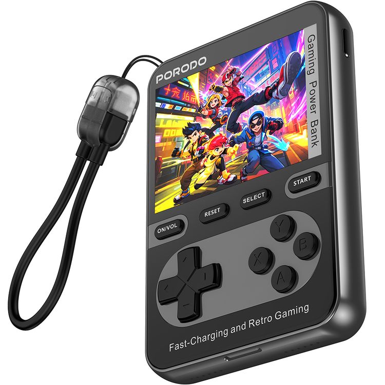 بنك طاقة بورودو أركيدفولت ماج سيف 10000 مللي أمبير/ساعة مع وحدة تحكم مدمجة، +100 لعبة كلاسيكية، PD 20 وات، شاشة عالية الدقة 2.8 بوصة، كابل USB-C - أسود