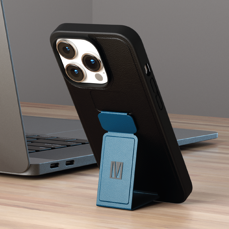 Levelo Morphix Gripstand PU Leather Case for iPhone 14 Pro Max - Pacific Blue