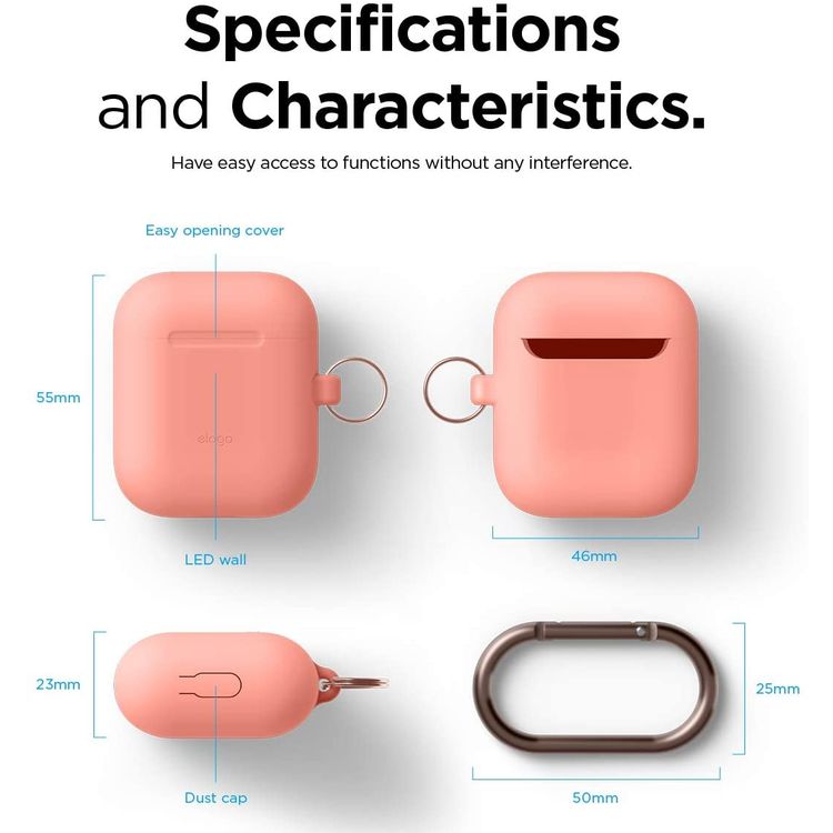 Elago Skinny Hang Case Cover Compatible for Apple AirPods 1&2 Generation, Upgraded Premium Silicone, Front LED Visible, Scratch Resistant, Drop Resistant, Protective Cover