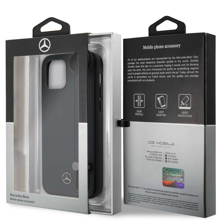 جراب من سي جي موبايل من ميرسيدس بينز من الجلد حزام اليد متوافق مع ايفون 12/12 برو (6.1 بوصة) مقاوم للصدمات والخدش ، سهل الوصول إلى جميع المنافذ ، غطاء خلفي للحماية من السقوط مناسب مع شواحن لاسلكية مرخصة رسميًا - 256GB