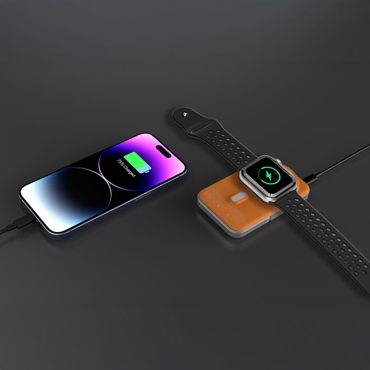 Green Lion Volt Gauge 10000mAh Power Bank PD 22.5W with iWatch Wireless Charging, MagSafe Compatible, Real-Time Power Display, Dual USB-C Ports, MagSafe Compatible, Flight Approved, Built-in Kickstand - Orange