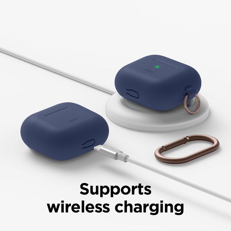 ELAGO Hang Case with Anti-Lost Ring for AirPods 3, Drop Resistant, Dustproof & Absorbing Protective Cover with Hang Case Suitable with Wireless Charger Jean Indigo
