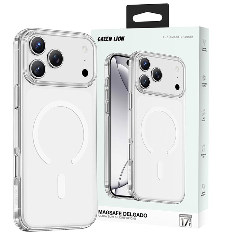 غطاء Green Lion MagSafe Delgado لهاتف iPhone 17 Pro Max، حماية فائقة من الصدمات، حماية للكاميرا، وضوح فائق الدقة، مضاد لبصمات الأصابع، مقاوم للخدوش، نحيف - شفاف