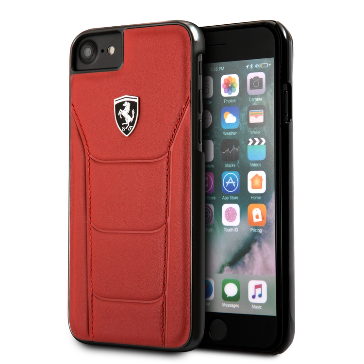 CG MOBILE Ferrari Heritage 488 Genuine Leather Hard Phone Case Compatible for iPhone 7 / 8 | Shock & Scratch Resistant Mobile Case Officially Licensed - Red