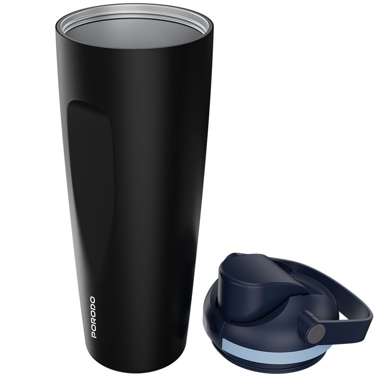 Porodo Stainless Steel Double-Walled Bottle with 900mL Capacity, Leak-Proof Seal, Plastic Straw Included, Portable Design, High-Capacity Hydration - Black