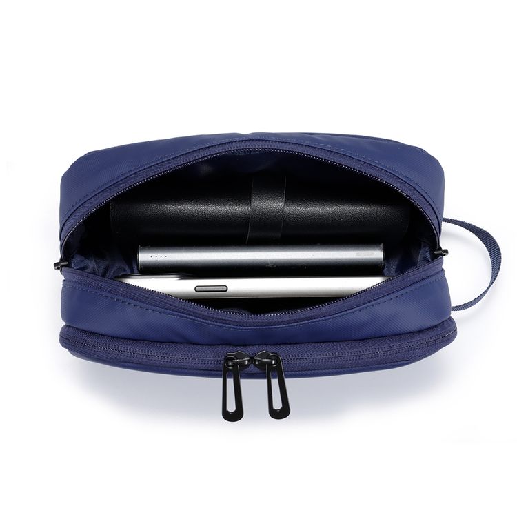 Porodo Ultralite Organizer Pouch with Dual Compartmnts, Zipper Closure, High-Quality Polyester Material, Water-Repellant Surface, Internal Mesh Pockets, Quick-Grab Handle, Compact Design - Navy Blue