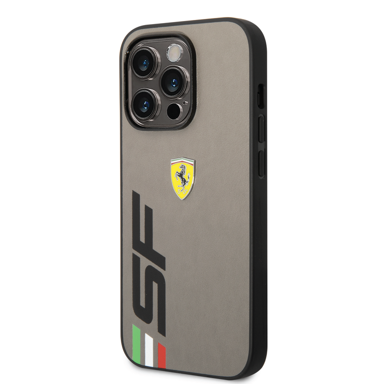 Ferrari PU Leather Case with Printed Big SF Logo iPhone 14 Pro Compatibility - Grey