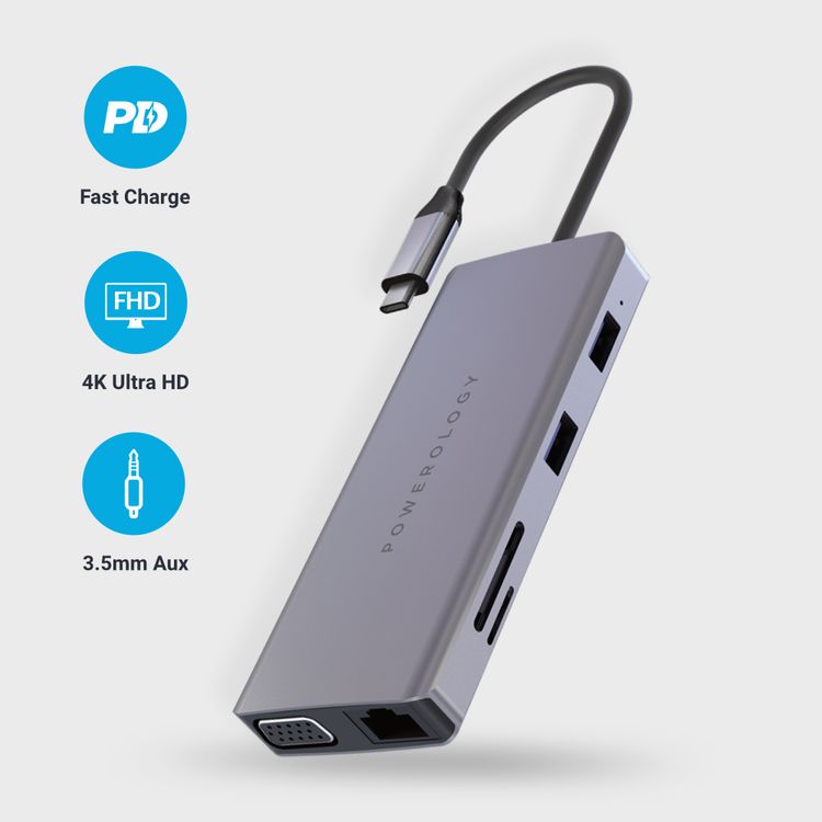 Powerology 11-in-1 USB-C Hub - Gray