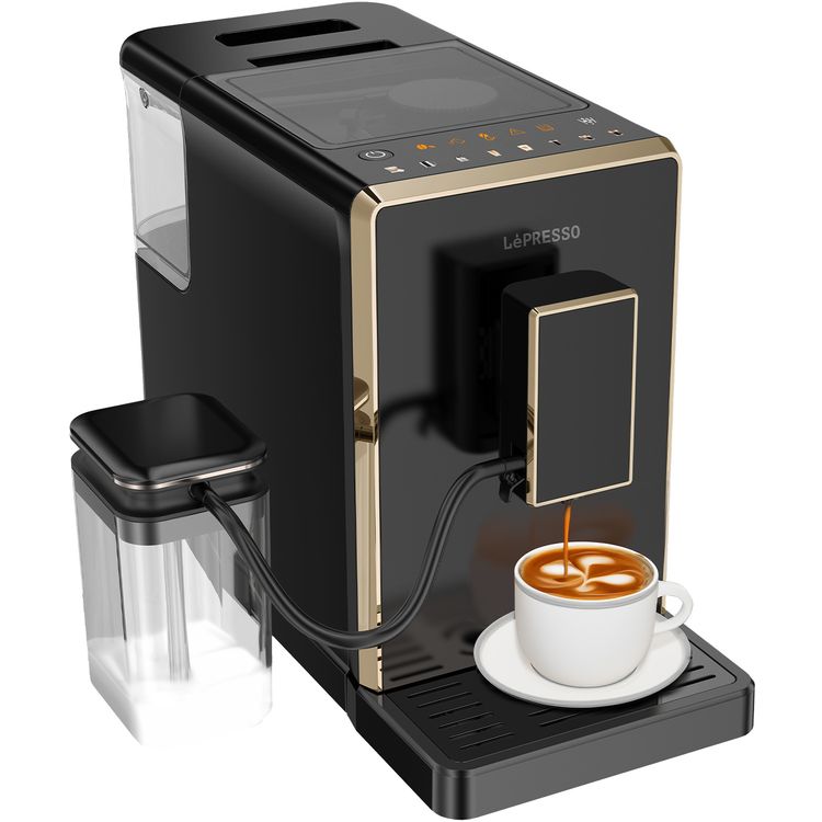 LePresso 20 Bar Full Automatic Coffee Machine, Adjustable Grinder, Hot Water Dispenser, Multiple Brewing Options - Black