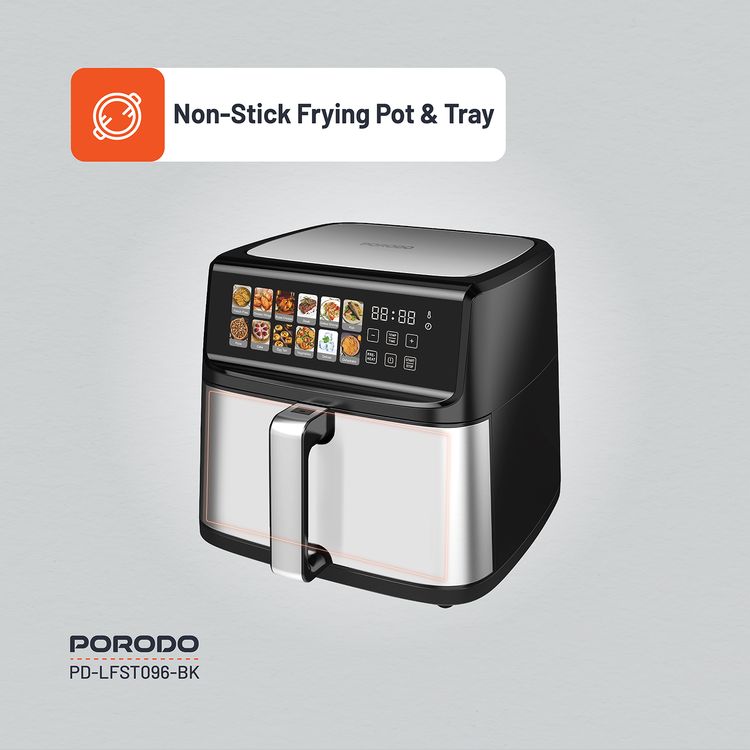 Porodo Lifestyle Dual Mode Air Fryer with Touch Control, 2200W Rated Power, Large Capacity 11L Air Fryer, Automatic Shut-Off, Up to 12 Hours Working Time - Black