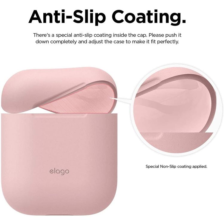 Elago Basic Skinny Case for Apple AirPods 1&2 Generation, Upgraded Premium Silicone, Front LED Visible, Dustproof Protective Cover, Compatibility With Wireless Chargers Lovely Pink