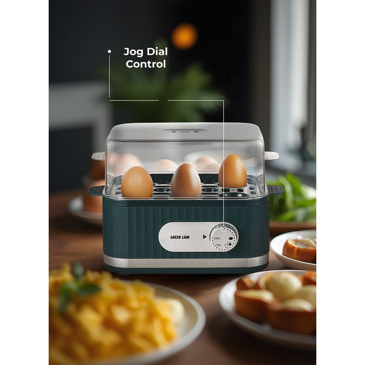 Green Lion Smart Egg Cooker with 1-6 Eggs Capacity, Jog Dial Control, 3-Level Cooking Mode, 400W Rated Power, Portable & Compact Design, Easy & Fast Cooking - Green