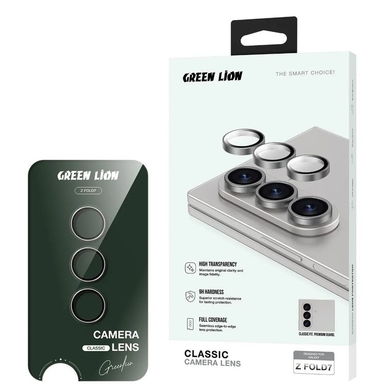 Green Lion Classic Camera Lens for Z Fold 7 with Full Coverage, High Transparency, 9H Hardness, Anti-Scratch Protection, Ultra-Seamless Fit - Gray