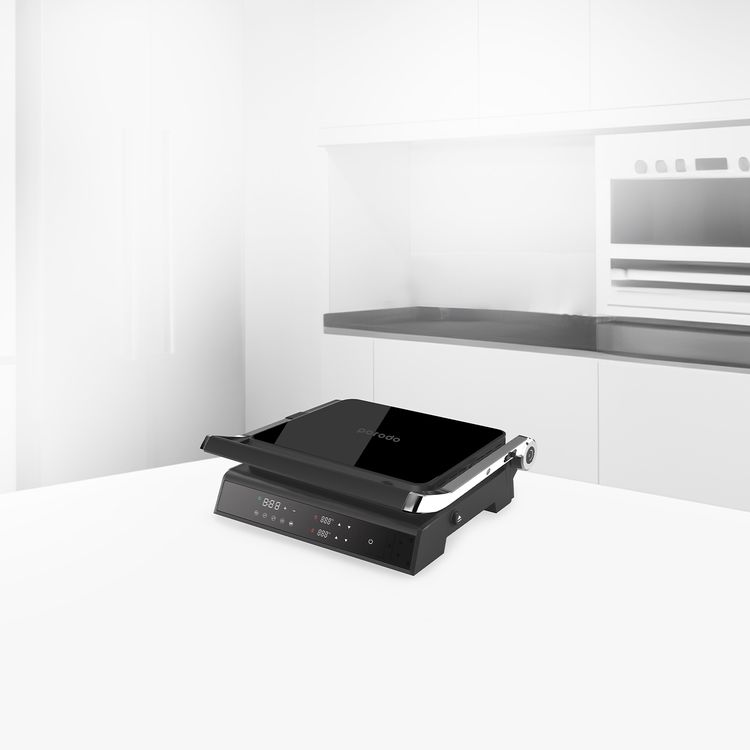 Porodo Lifestyle Glasstop Digital Grill with Removable Grill Plate, 5 Preset Options, 180° Flat Open & 105° Adjustable Lid, 90°C to 230°C Temperature Control - Black