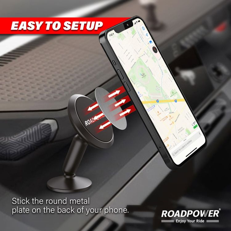 حامل الهاتف المحمول للسيارة من ROADPOWER، حامل مغناطيسي للوحة القيادة، لوحات معدنية، متوافق مع جميع الهواتف المحمولة