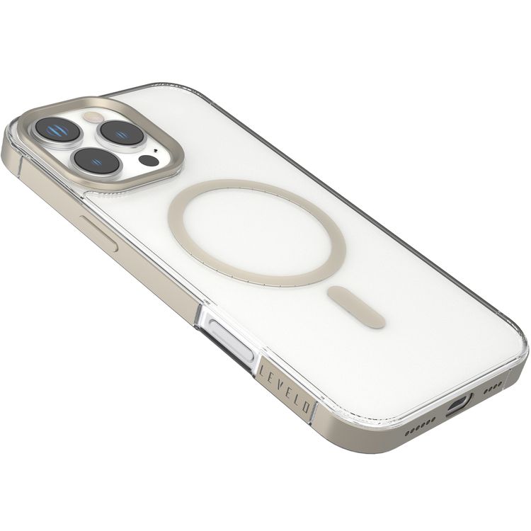 Levelo Claire Magsafe Case with Aluminum Bumper Case for iPhone 16 Pro Max, Hybrid Case, MagSafe Compatibility - Titanium