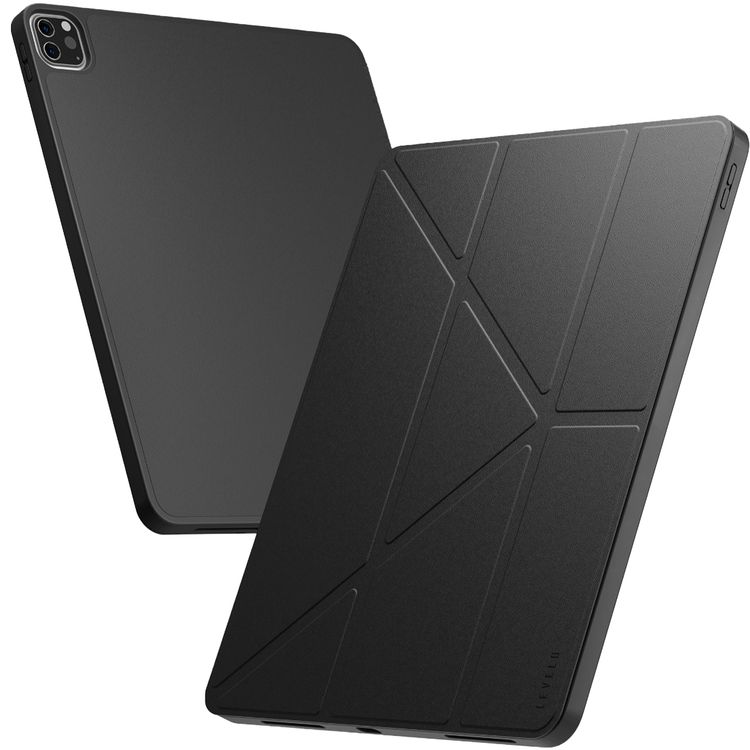 Levelo Elegante Hybrid Leather Case for iPad Pro 4th to 6th Generation, Vertical Orientation & Horizontal Positioning, Shock Absorbent Bumper Case, 360° Protection, Easy Snap-On, Accurate Cut-Outs - Black