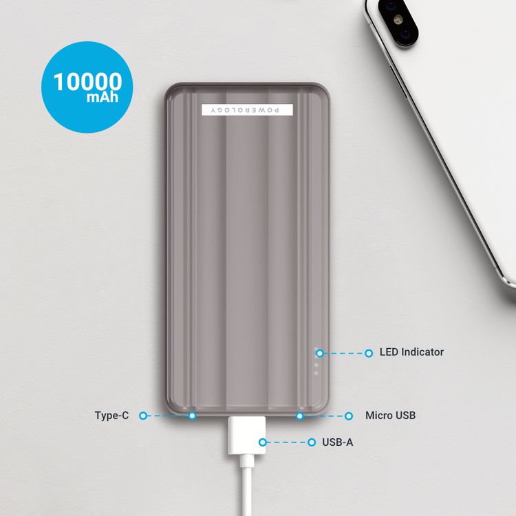 Powerology Slim PD Power Bank 10000mAh 18W - Gray
