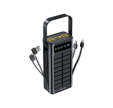 Green Lion Solar X 30000mAh Power Bank with QC 22.5W, PD 20W, Type-C & Micro & Lightning & USB-A Cables, 4× USB-A, Micro, Lightning, USB-C Ports, ABS & PC Material, SOS & Steady Flash Modes, Multiple Protection, Portable Handle, Digital Display - Black