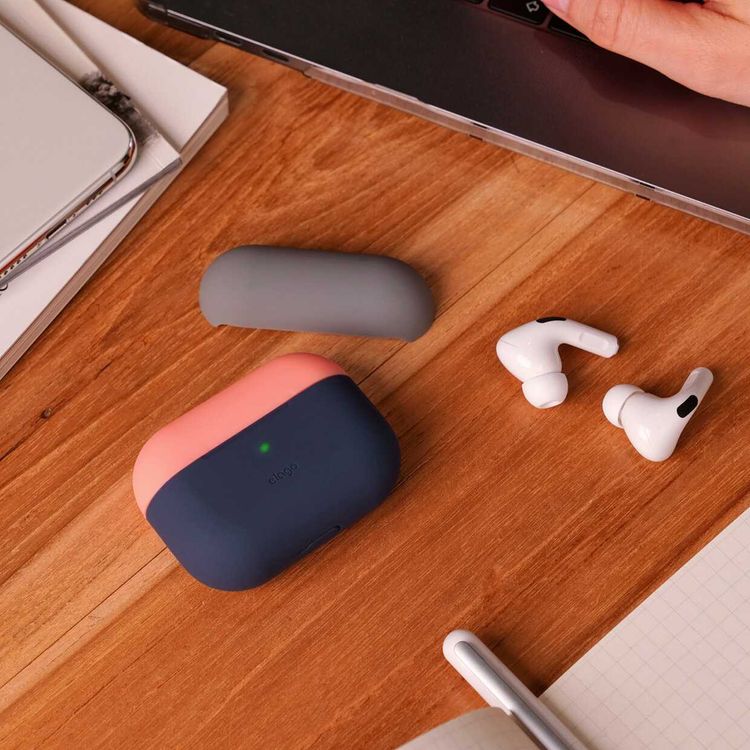 Elago Duo Case for Apple Airpods Pro - Top-Peach / Medium Gray, Bottom-Jean Indigo