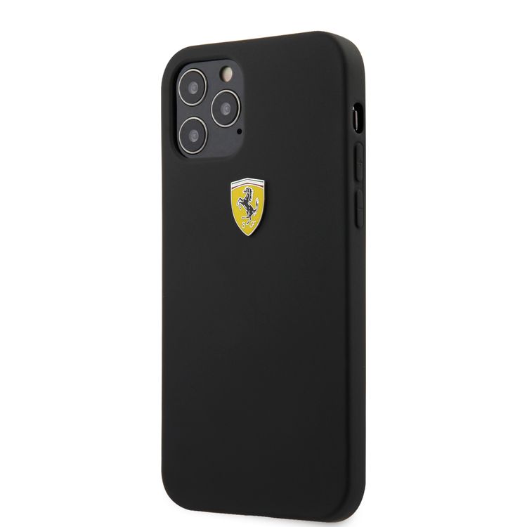 CG MOBILE Ferrari TPU On-Track Silicone Hard Case Metal Logo Compatible for iPhone 12 Pro Max (6.7") Shock & Scratches Resistant, Easy Access to All Ports (Cameras, Buttons & Speakers) Protective Back Cover Suitable with Wireless Chargers Officially Licensed - Black