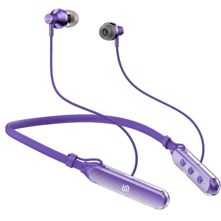 Porodo Soundtec SV Pro Neckband Earphones ENC with 5 Voice Effect Modes, Magnetic Earbuds, 250mAh Battery Capacity, Up to 30 Hours Playtime - Purple