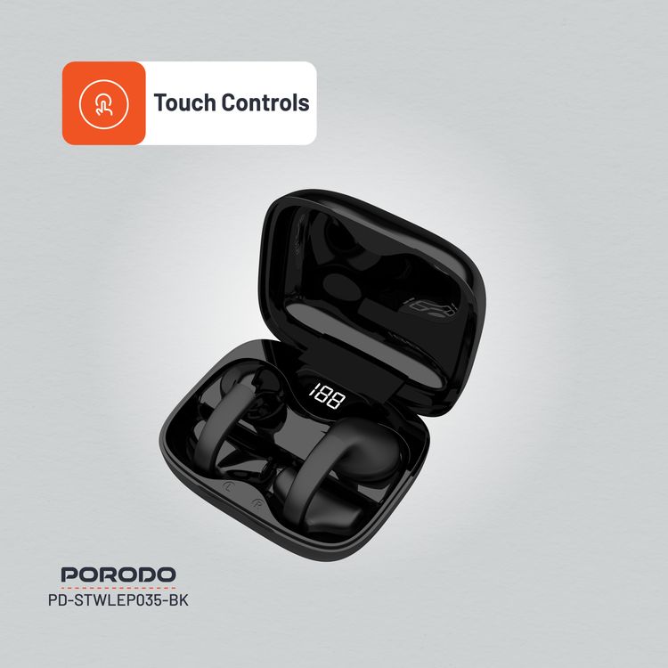 Porodo Soundtec TWS Ear Clip, 10m Transmission Range, Bluetooth V5.3, Up to 24 Hours Play Time, 300mAh Battery Capacity - Black