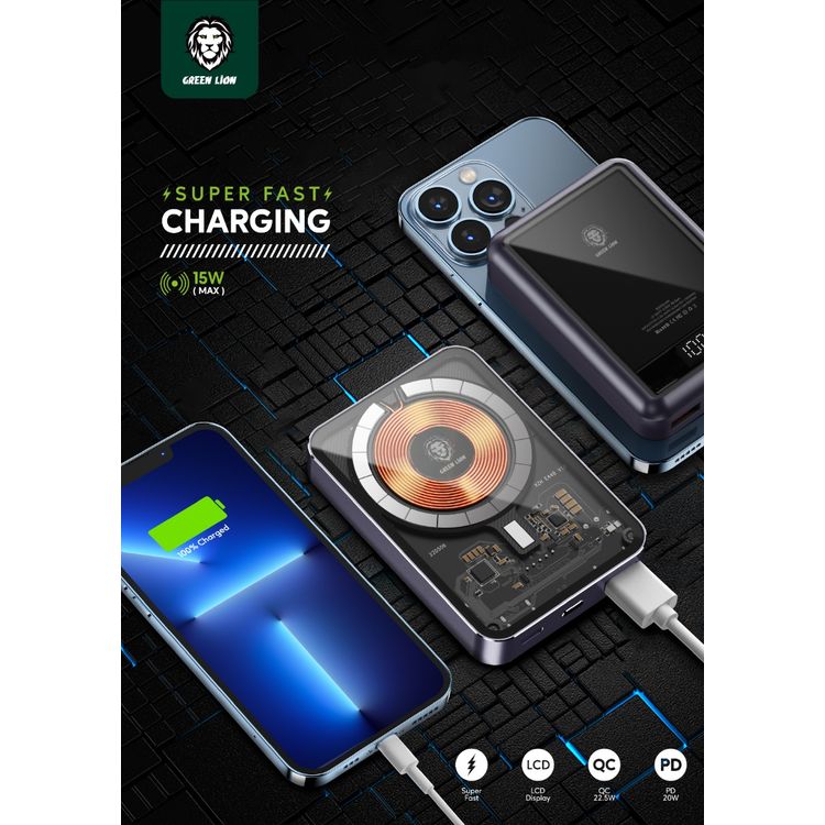 Green Lion Transparent Magsafe Power Bank 10000mAh (QC 22.5W + PD 20W) 15W