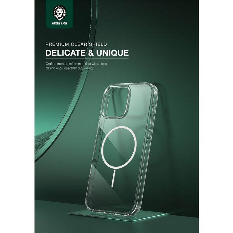 Green Lion Anti-Yellow MagSafe Case for iPhone 16 Pro, Raised Camera Edge, Powerful N52 Magnets, Drop Protection, Shockproof, Crystal Clear Design - Clear