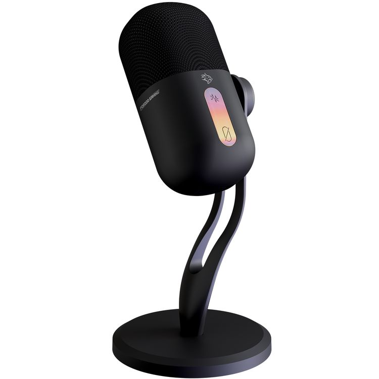 Porodo Gaming Elyx RGB Condenser Microphone with Noise Suppress Button, Adjustable Angle, Crystal Clear Recording, Mute Button, High Sampling Rate, High-Quality Sound, Plug & Play - Black