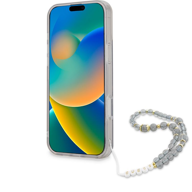 Guess Magsafe IML Hard Case for iPhone 16 Pro Max with Flower Wreath Design & Pearl Strap, Lightweight, Comfortable Grip, Drop Protection -Black 