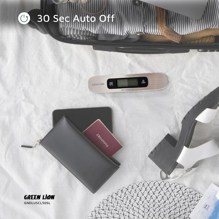 Green Lion Digital Luggage Scale with Overload & Low Battery Indicator, 30s Auto Shut Off, Tare Function, 1-50kg Capacity & 10g Division, Digital Display - Silver