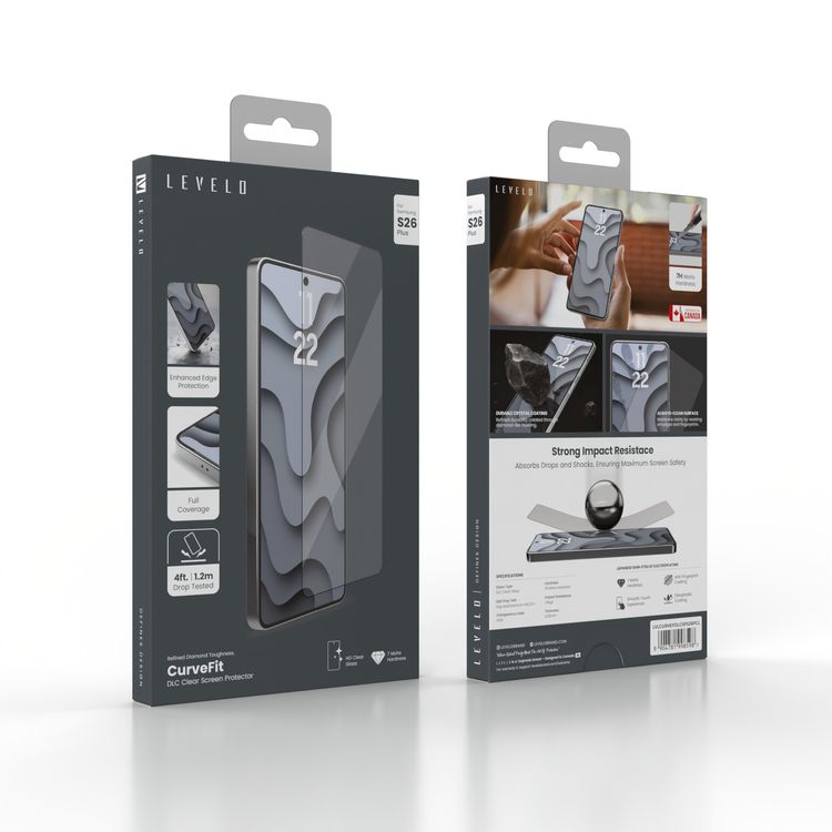 Levelo CurveFit DLC Clear Screen Protector for Samsung S26 Plus, 7H Mohs Hardness, Oleophobic Coating, Full Coverage, Impact Resistance, Anti-Fingerprint Coating - Clear with Black Edge