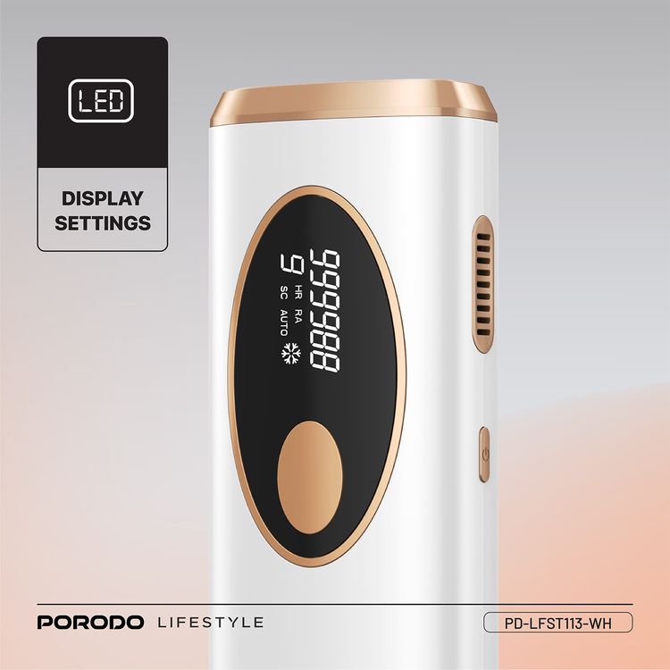 بورودو لايفستايل جهاز إزالة الشعر بتقنية الليزر للتبريد الجليدي IPL مع قابس طاقة بريطاني ثلاثي الأطراف، إعداد شاشة LED، وضع تلقائي ويدوي، تبريد بدرجة 10 درجات مئوية، معالجة كاملة للجسم في 7 دقائق، 9 مستويات كثافة - أبيض