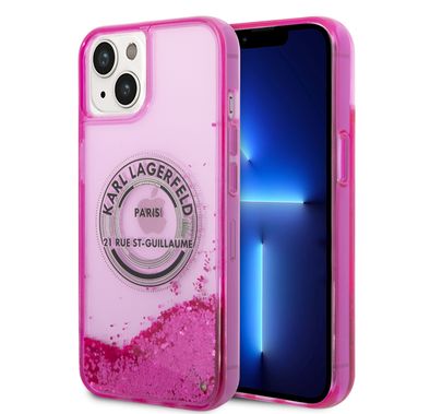 Karl Lagerfeld Liquid Glitter Case Silicone Round RSG Logo Ultra-Thin iPhone 14 Compatibility - Pink
