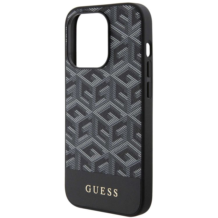Guess Magsafe Leather Case with Gcube Stripe Pattern - Black - iPhone 15 Pro Max