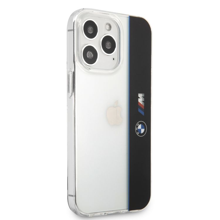 CG MOBILE BMW M Collection PC/TPU Hard Case Vertical Blue Line & Black Stripe compatible with iPhone 13 Pro Max (6.7") Shock Absorption, Officially Licensed - Transparent