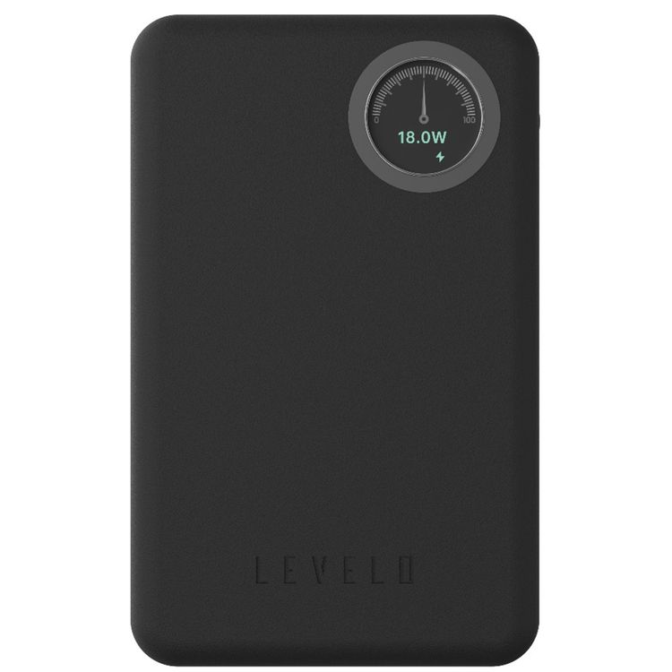 Levelo Marabella MagSafe Leather 10000mAh Power Bank with OLED Battery Status Display, N52 Magnets, 15W Wireless Charging, 20W Power Delivery, Overcurrent Protection - Dusk Black