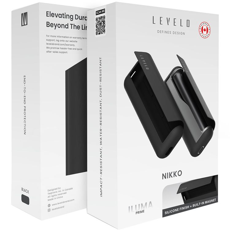 غطاء سيليكون Levelo Nikko لجهاز IQOS ILUMA Prime 2023، مقاوم للانزلاق، بملمس نهائي ناعم من السيليكون، مقاوم للصدمات والماء والغبار، يحتوي على مغناطيس مدمج، نحيف للغاية - باللون الأسود
