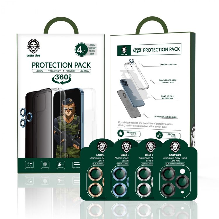 Green Lion 4 in 1 360° Privacy Protection Pack for iPhone 13 Pro ( 6.1" ) - Silver